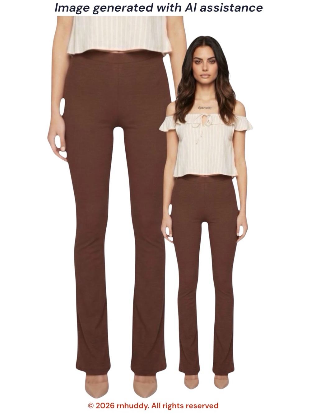 Naked Wardrobe XS brown ribbed flared leggings